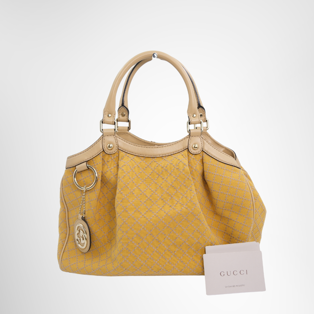 Gucci Preowned Luxury Bag Medium Sukey Tote Bag in Yellow Diamante Canvas Front View 2