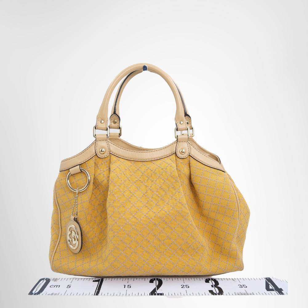 Gucci Preowned Luxury Bag Medium Sukey Tote Bag in Yellow Diamante Canvas Front View 3