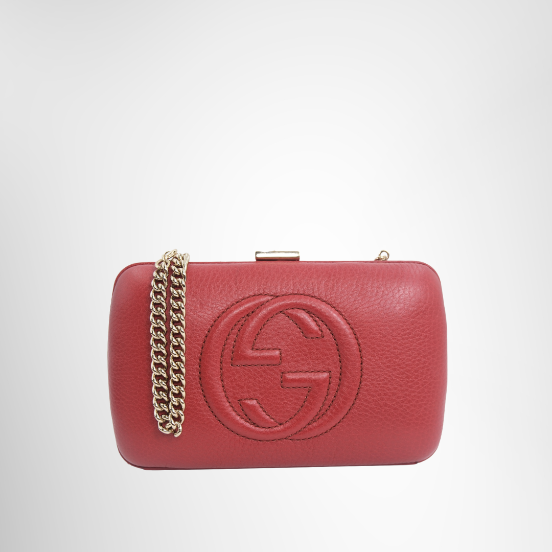 Gucci Preowned Luxury Bag Soho Interlocking G Embossed Chain Clutch Front View