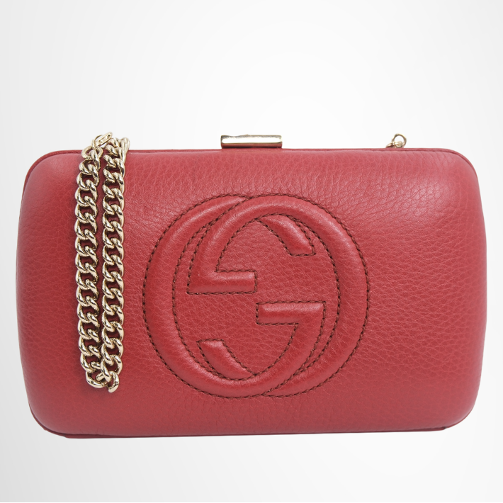 Gucci Preowned Luxury Bag Soho Interlocking G Embossed Chain Clutch Front View