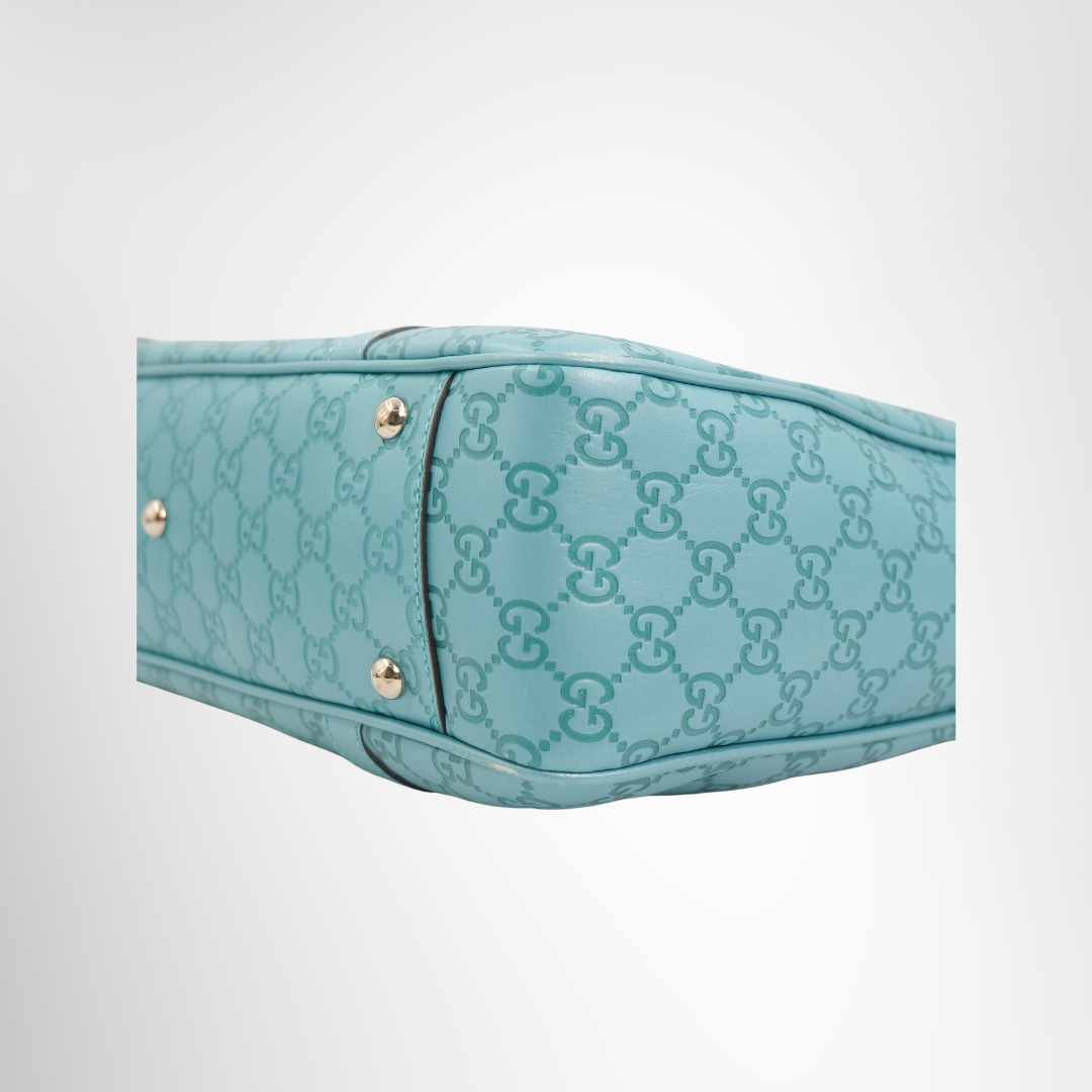 Gucci Preowned Luxury Bag Twins Tote in Turquoise Bottom Side View 2