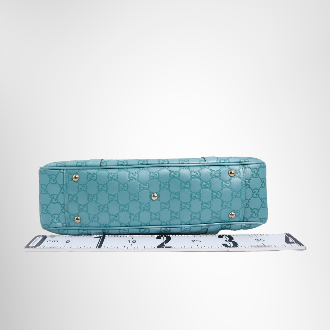 Gucci Preowned Luxury Bag Twins Tote in Turquoise Bottom View