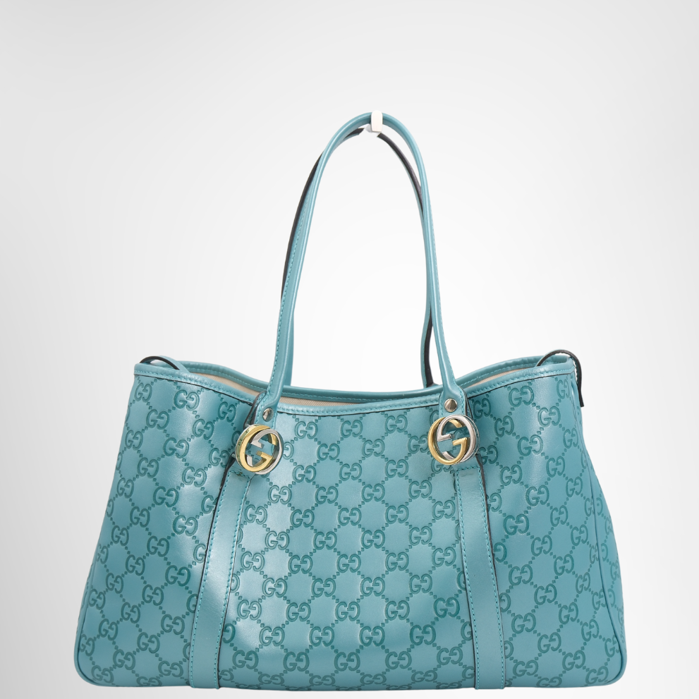 Gucci Preowned Luxury Bag Twins Tote in Turquoise Front View