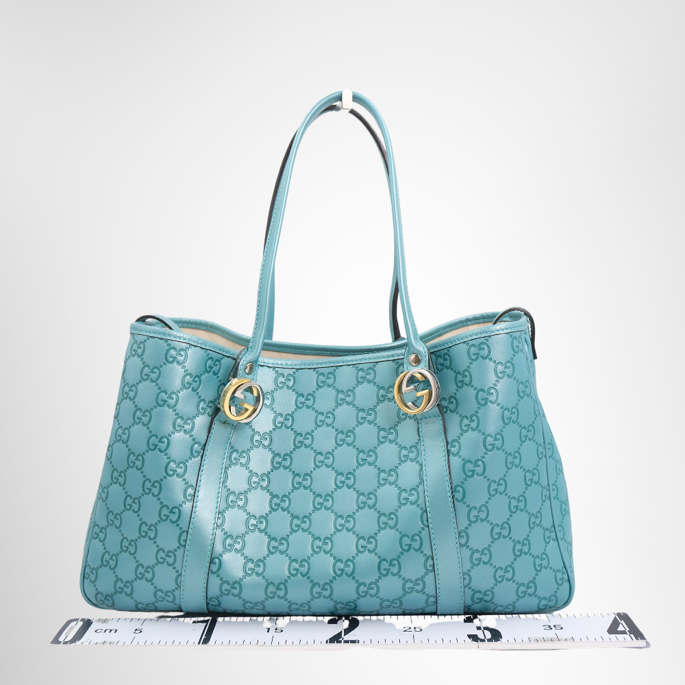 Gucci Preowned Luxury Bag Twins Tote in Turquoise Front View 3