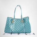 Gucci Preowned Luxury Bag Twins Tote in Turquoise Front View 3