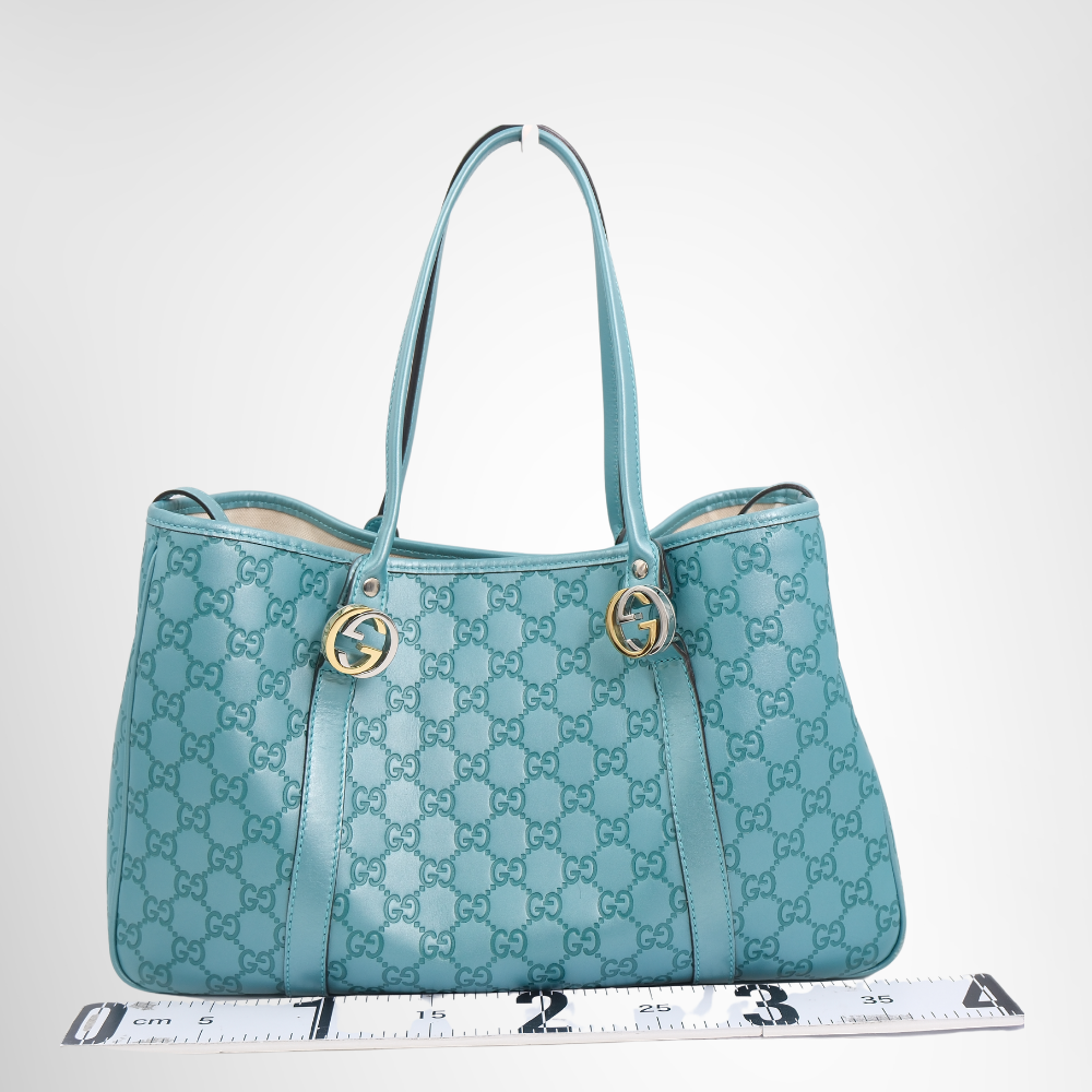 Gucci Preowned Luxury Bag Twins Tote in Turquoise Front View 4