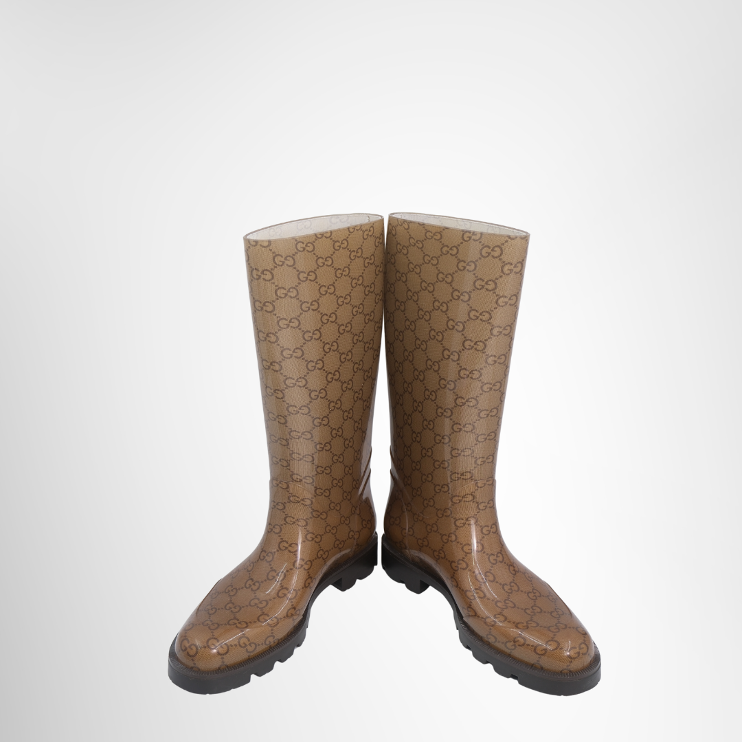 Gucci Preowned Luxury Boots GG Rain Boots Front View 2