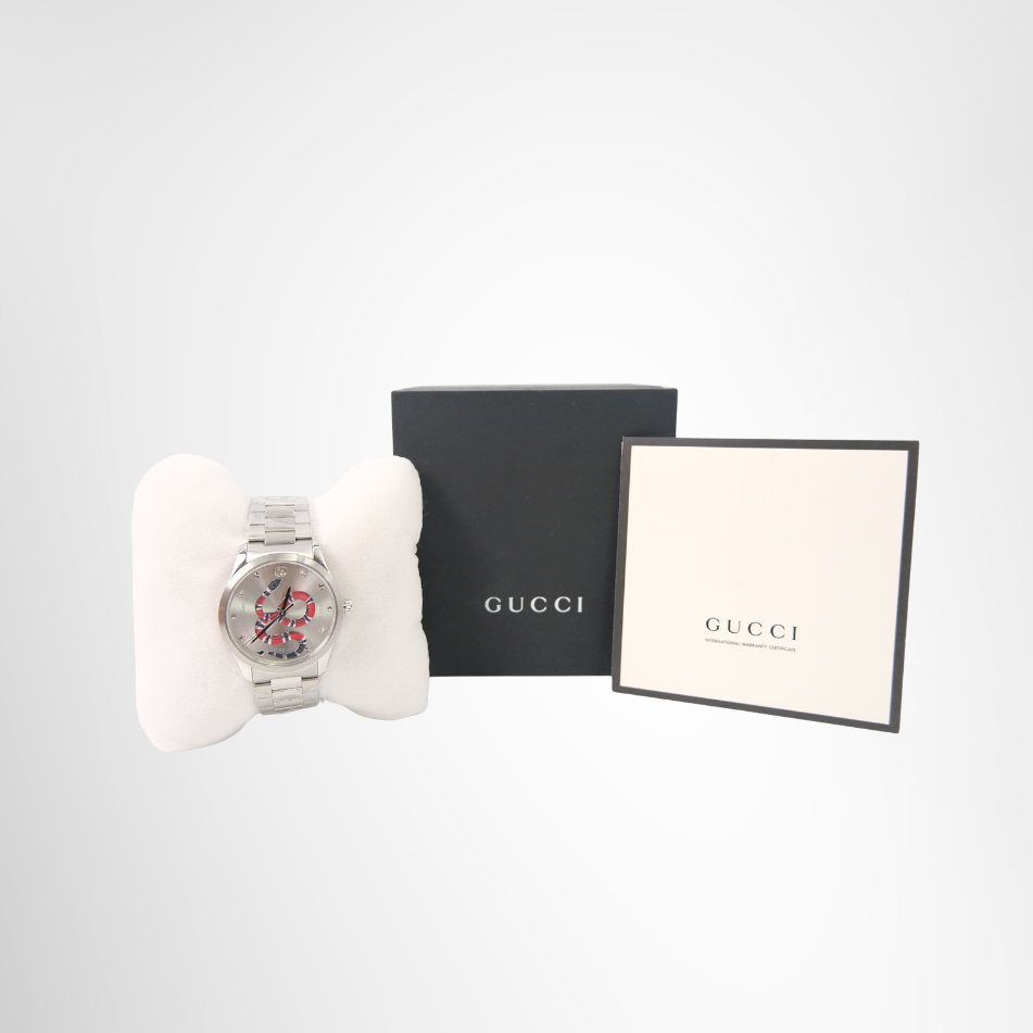 Gucci Preowned Luxury G-Timeless Unisex Watch Front View with Box and Booklet - Antonio & Co.