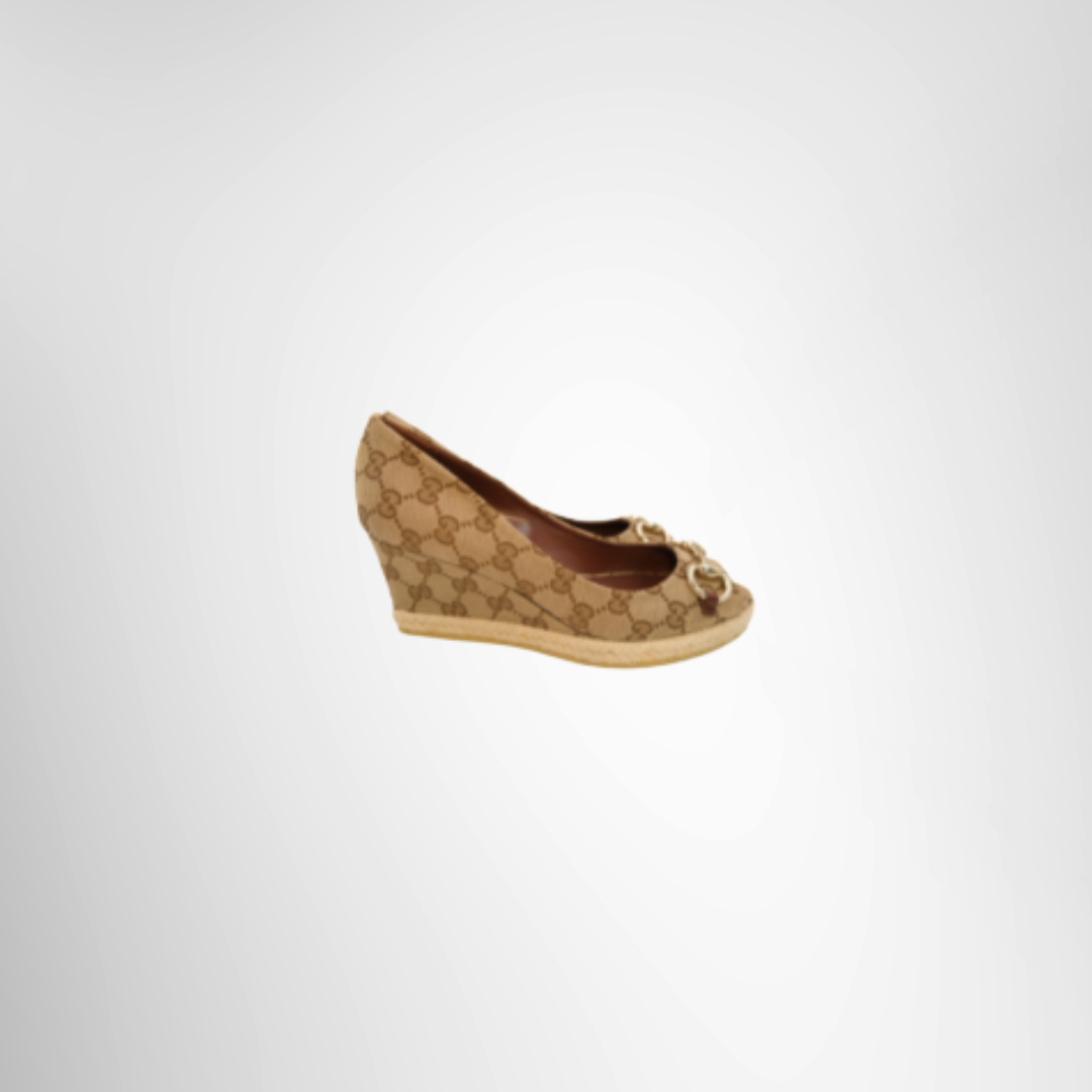 Gucci Preowned Luxury GG Canvas Wedge Espadrille Shoes Side View1 - Antonio & Co.