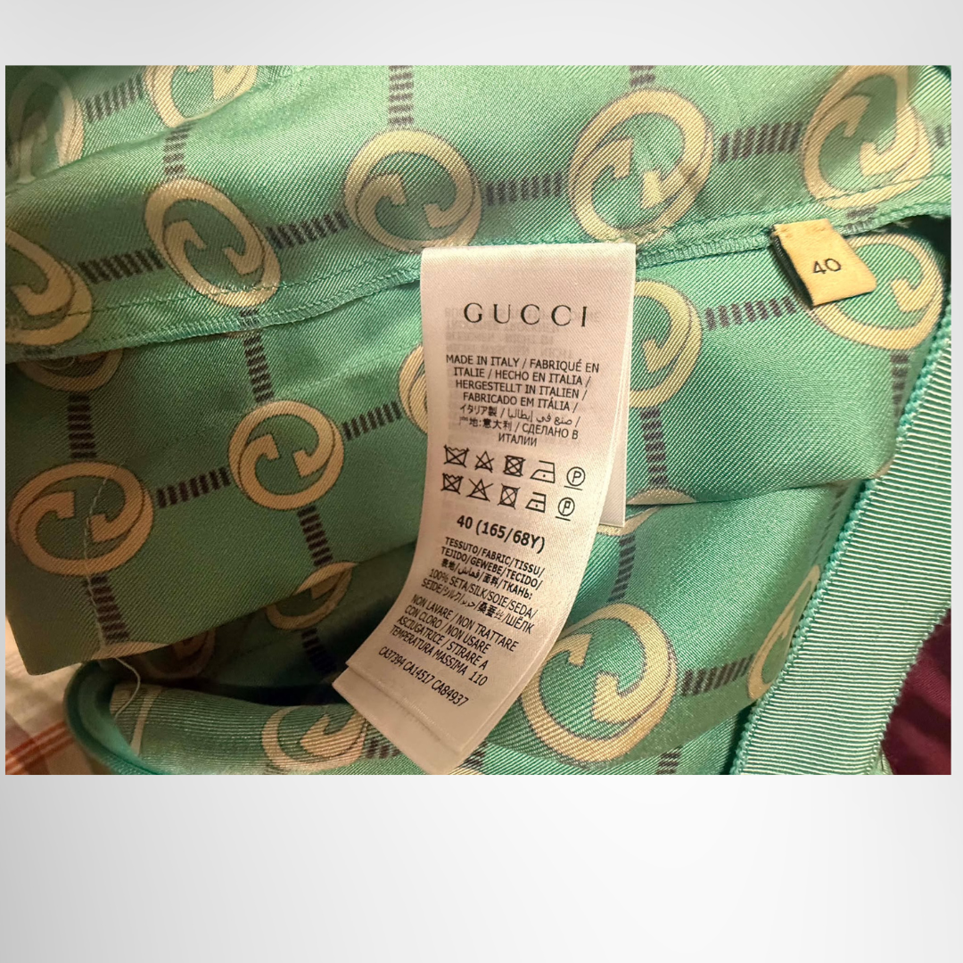 Gucci Preowned Luxury Interlocking G Print Silk Shirt Brand Tag View