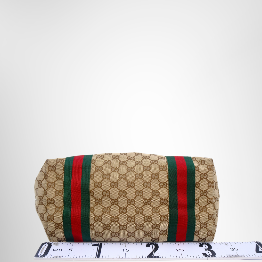 Gucci Preowned Luxury Jolie Web GG Canvas Tote Bag in Yellow Bottom View - Antonio & Co.