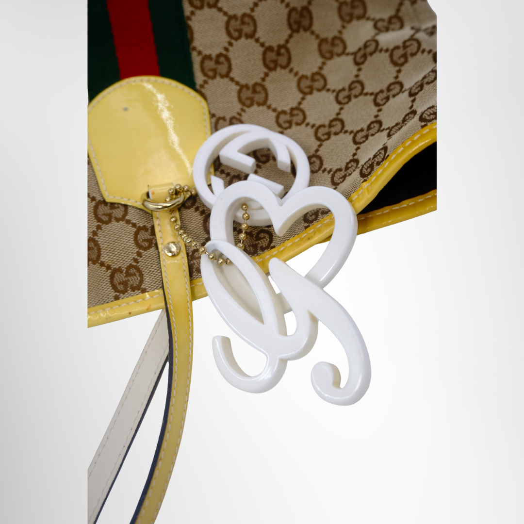 Gucci Preowned Luxury Jolie Web GG Canvas Tote Bag in Yellow Minimal Charms Scratches - Antonio & Co.