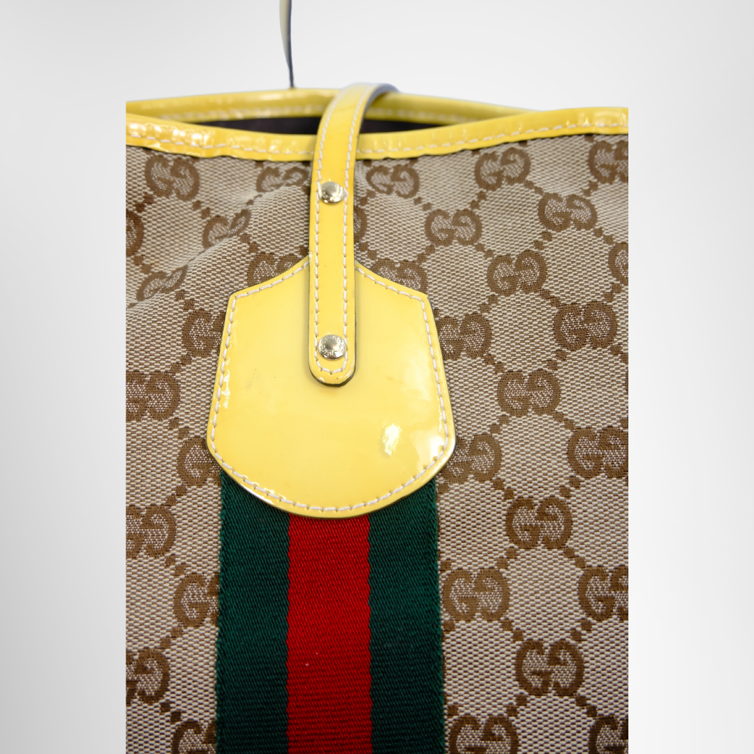 Gucci Preowned Luxury Jolie Web GG Canvas Tote Bag in Yellow Minimal Scratches - Antonio & Co.