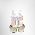 Gucci Preowned Luxury Sandals GG Gold Leather Marmont Platform Front View