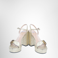 Gucci Preowned Luxury Sandals GG Gold Leather Marmont Platform Front View 2