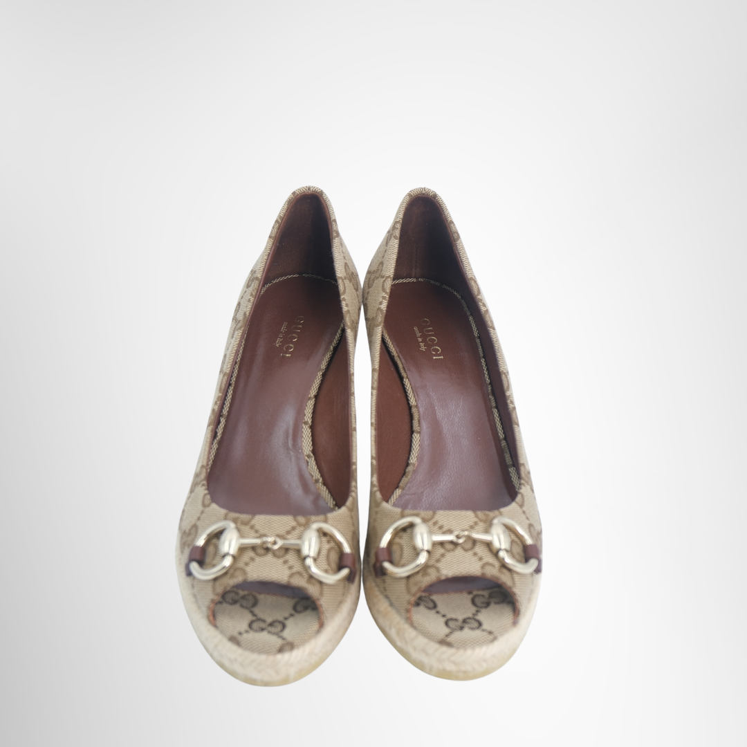 Gucci Preowned Luxury Shoes Canvas Wedge Front View
