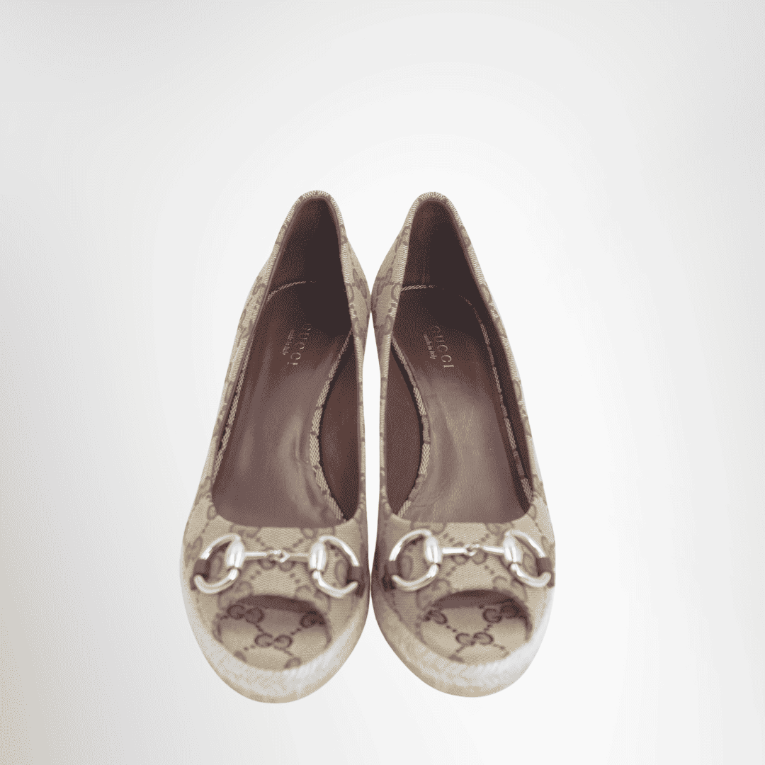 Gucci Preowned Luxury Shoes Canvas Wedge Front View