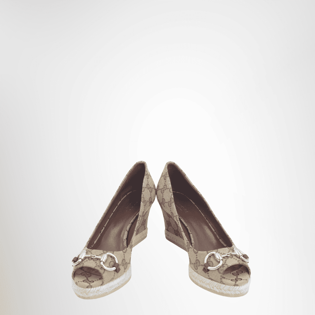 Gucci Preowned Luxury Shoes Canvas Wedge Front View 2