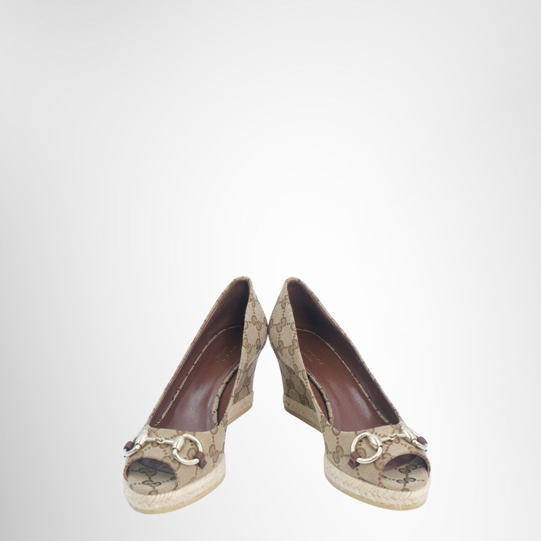 Gucci Preowned Luxury Shoes Canvas Wedge Front View 2