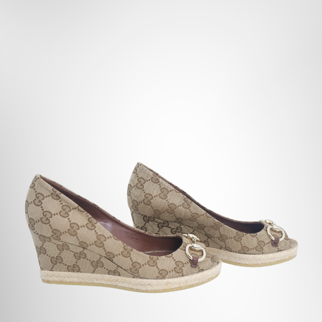 Gucci Preowned Luxury Shoes Canvas Wedge Side View