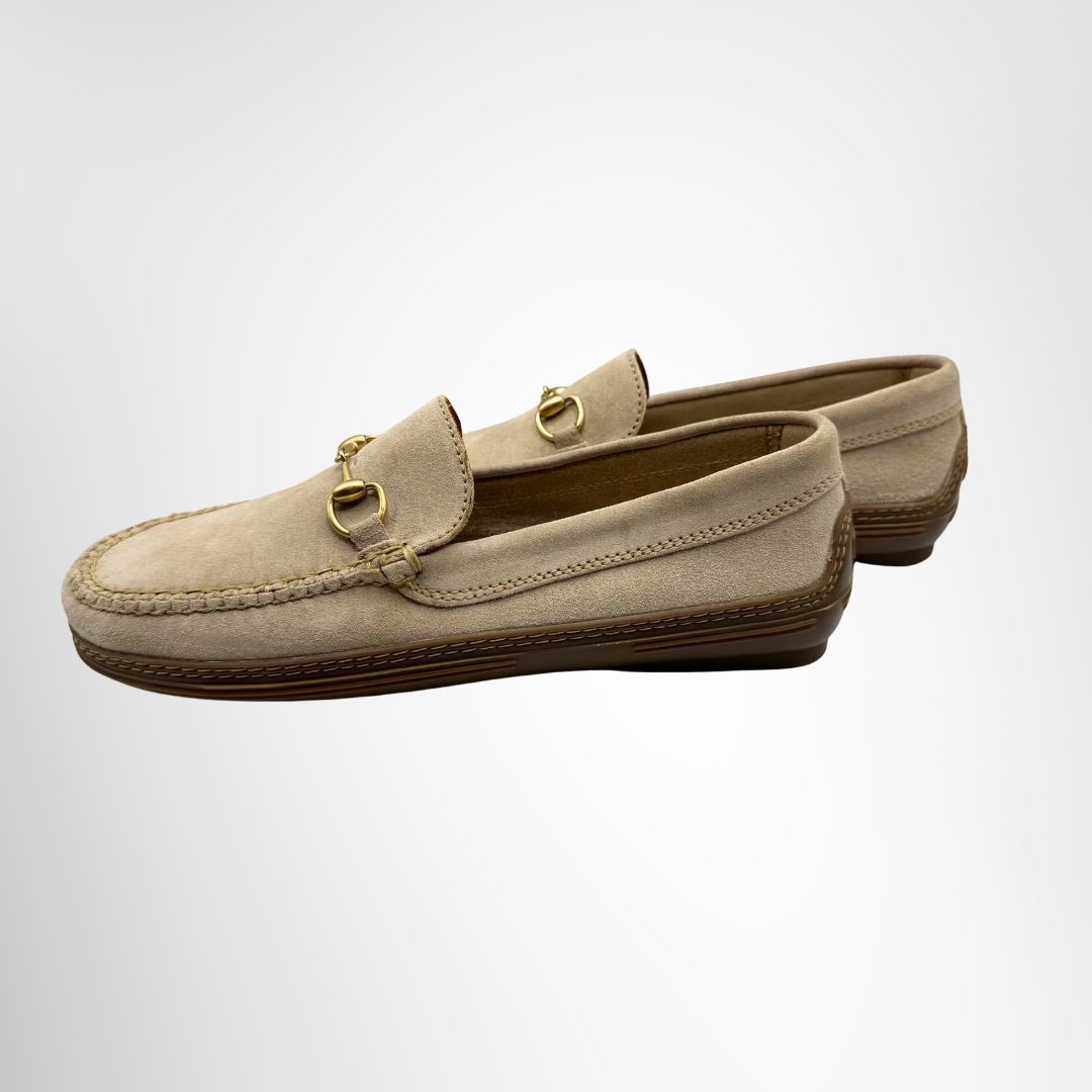Gucci Preowned Luxury Shoes Horsebit Suede Driver Side View