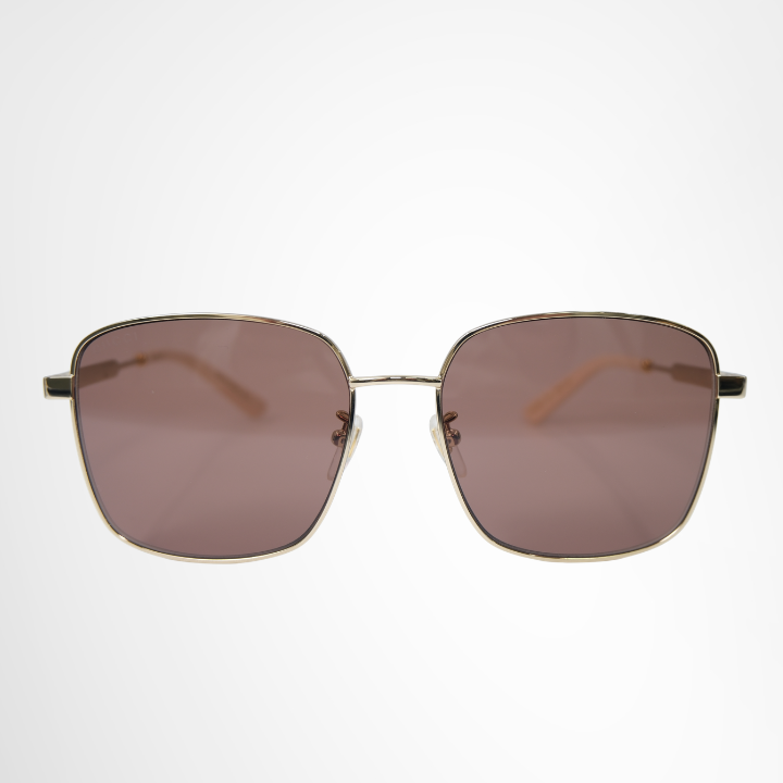 Gucci Preowned Luxury Square Brown Frame Metallic Sunglasses Front View - Antonio & Co.