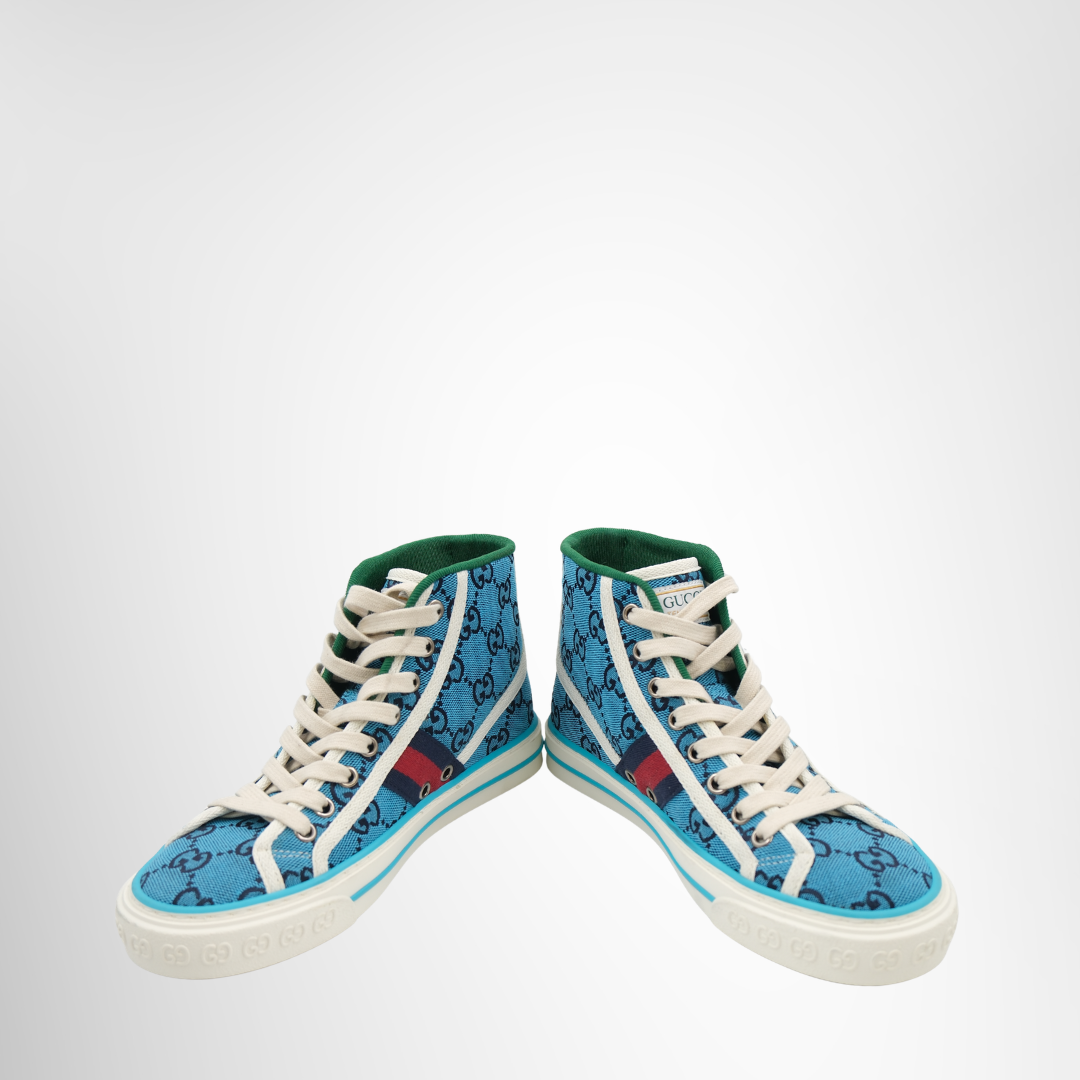 Gucci Preowned Luxury Tennis 1977 High-Top Sneaker Front And Side View