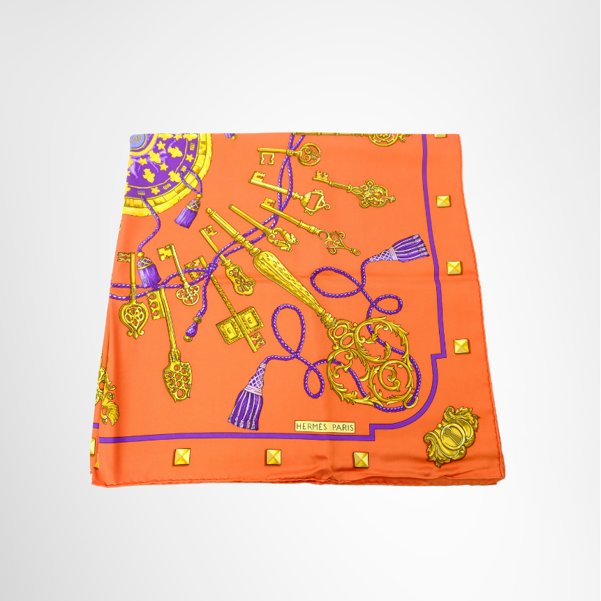 Hermes Preowned Luxury 90 Les Cles Silk Scarf Folded View2 - Antonio & Co.