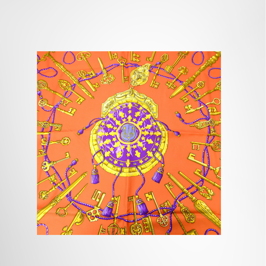 Hermes Preowned Luxury 90 Les Cles Silk Scarf Front View - Antonio & Co.