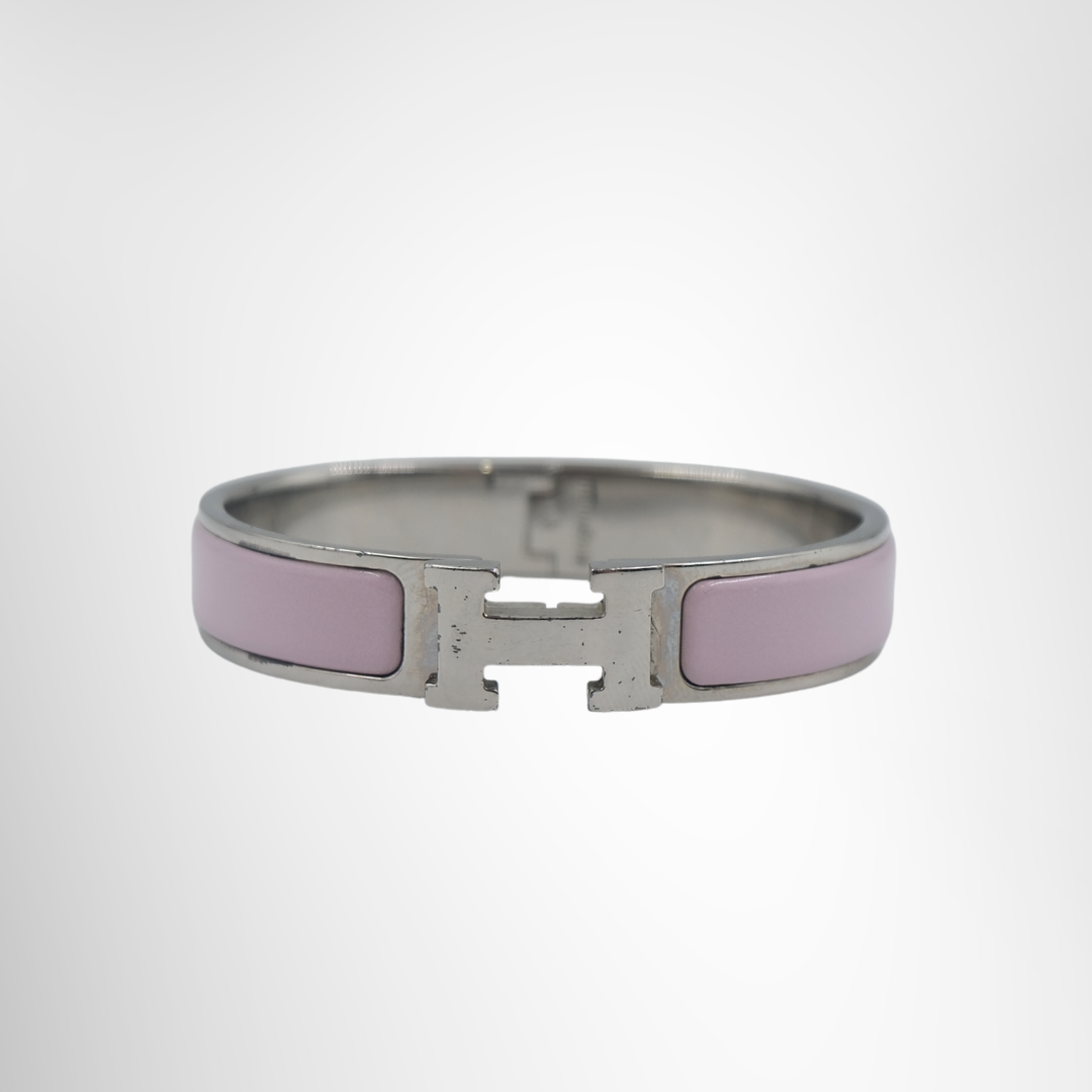 Hermes Preowned Luxury Accessories Clic Clac Lavander Silver Hardware Front View