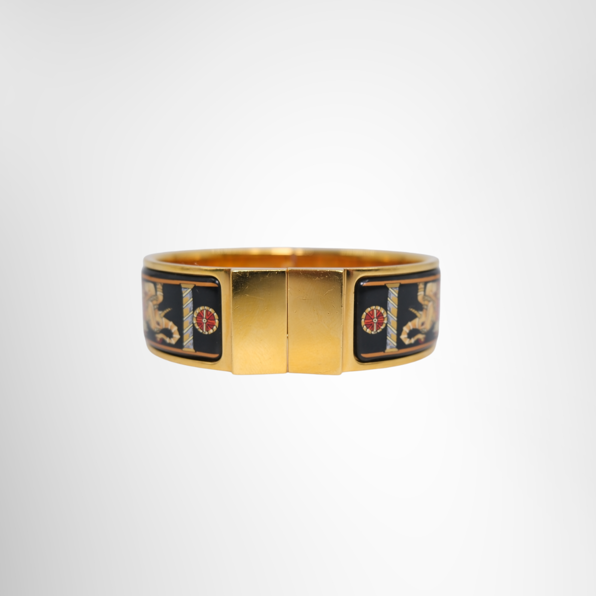 Hermes Preowned Luxury Bracelet Loquet Enamel Hinged Bangle Front View - Antonio & Co.