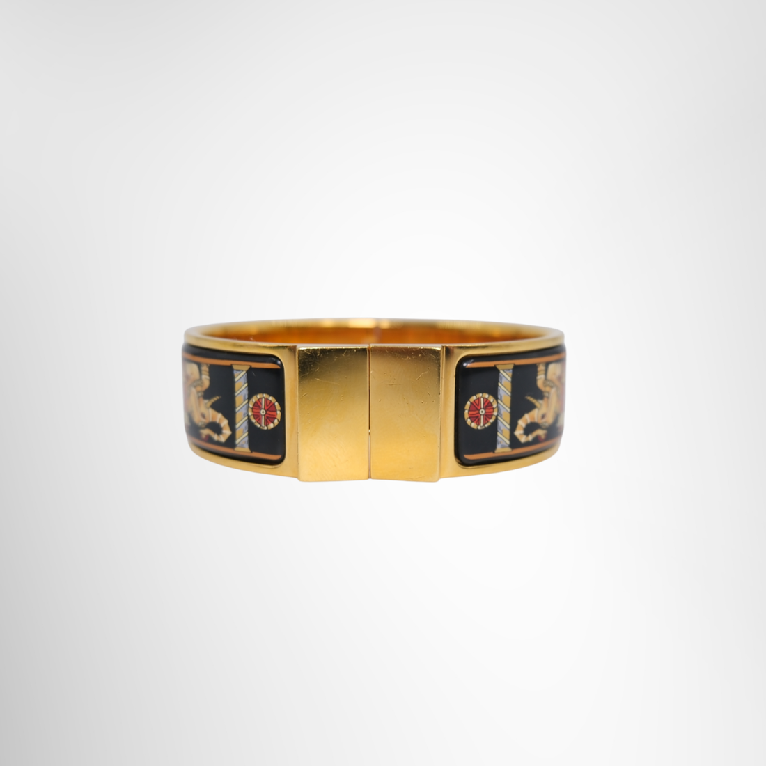 Hermes Preowned Luxury Bracelet Loquet Enamel Hinged Bangle Front View - Antonio & Co.