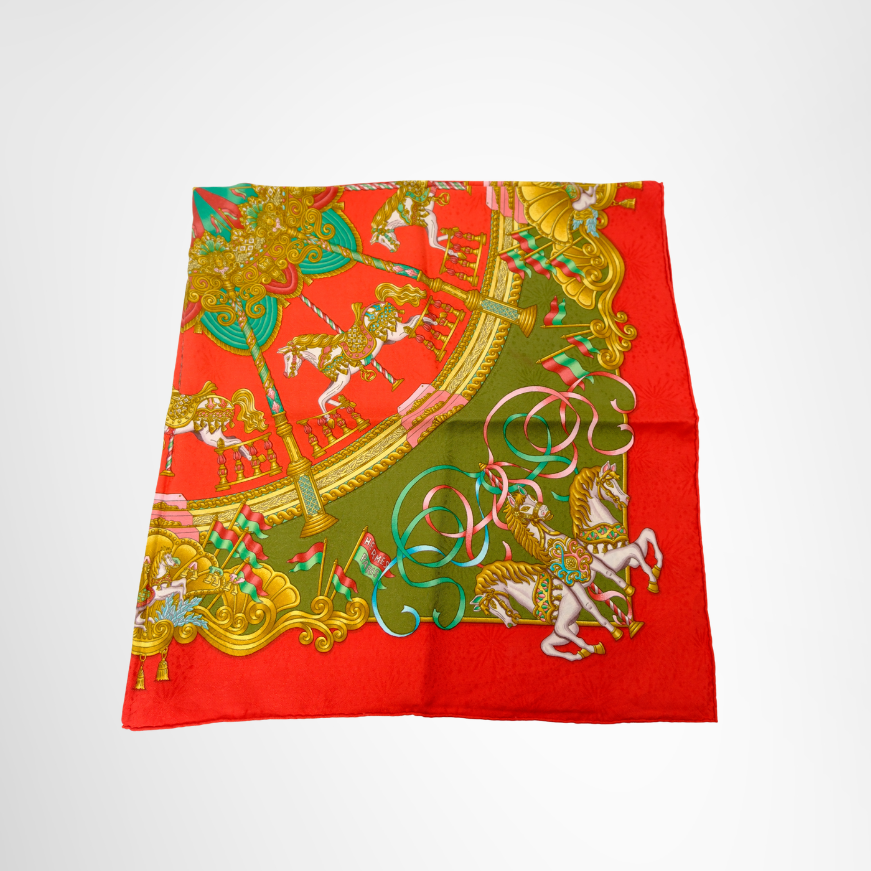 Hermes Preowned Luxury Carousel Luna Park Scarf Folded View - Antonio & Co.
