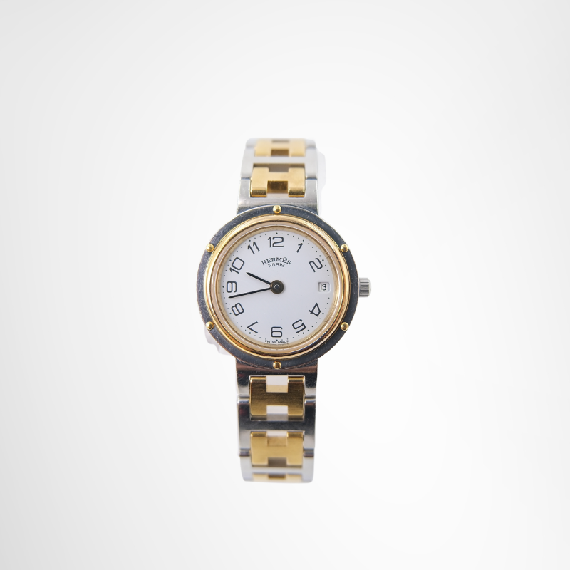 Hermes Preowned Luxury Clipper White Gold Watch Front Page - Antonio & Co.
