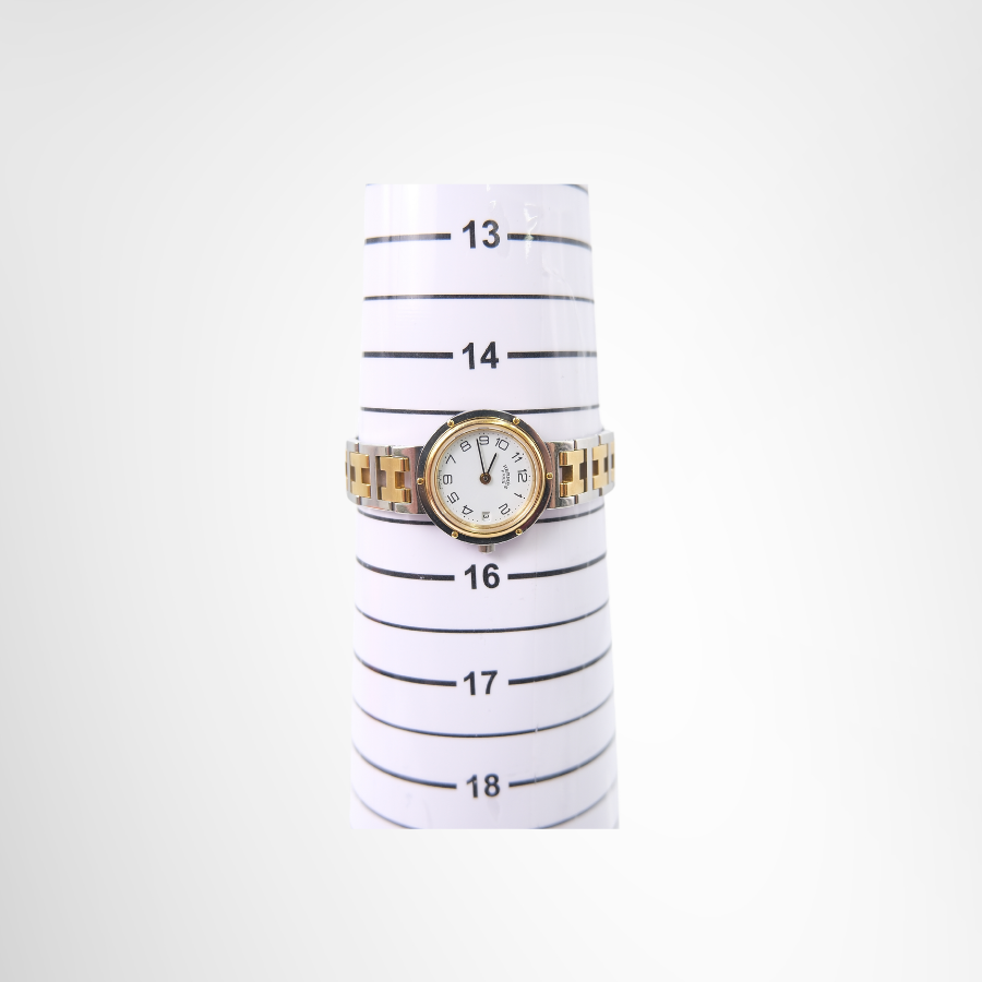 Hermes Preowned Luxury Clipper White Gold Watch Front View - Antonio & Co.