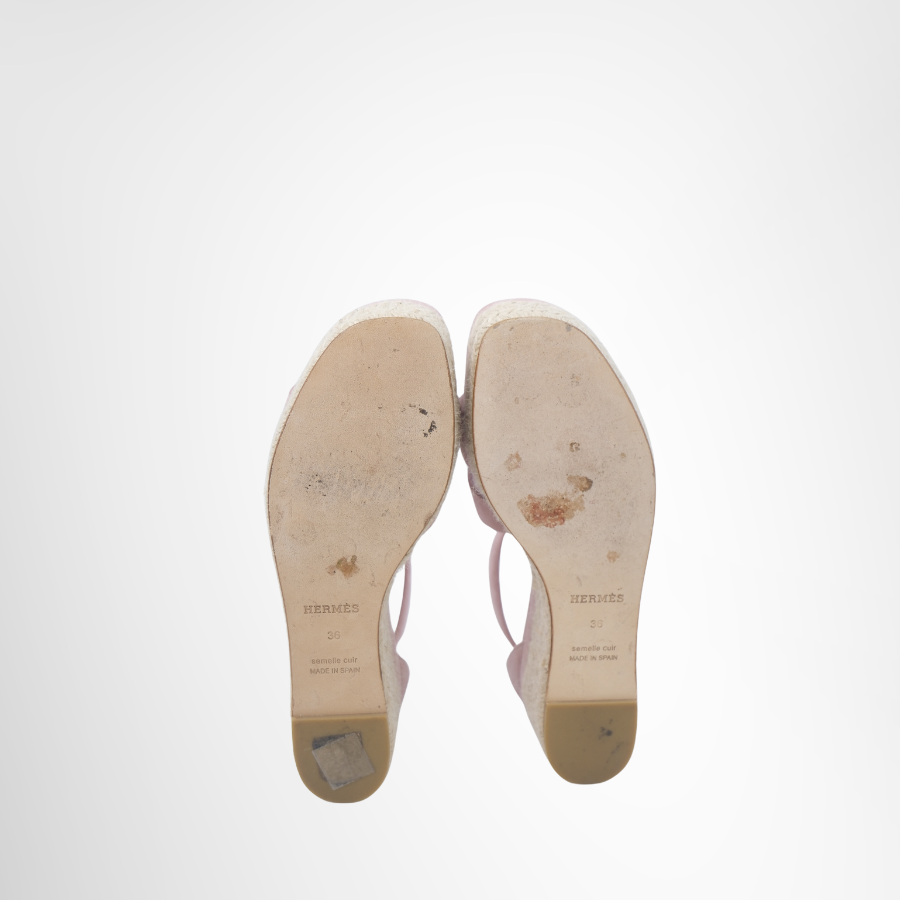 Hermes Preowned Luxury Elda Espadrille Sandals Pink Suede Bottom View