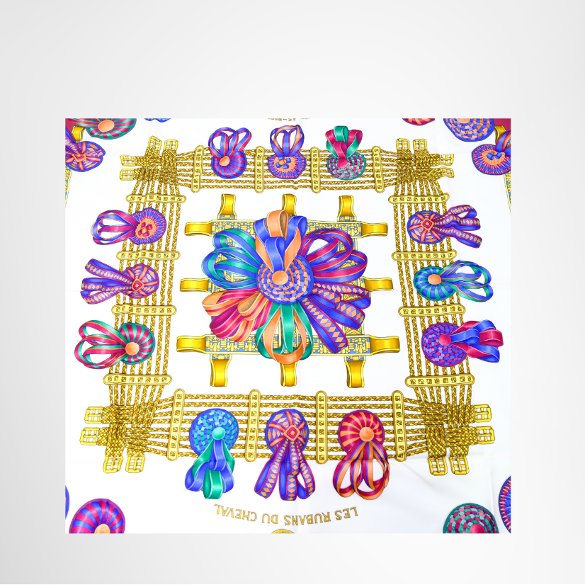 Hermes Preowned Luxury Les Rubans du Cheval Silk Scarf Front View - Antonio & Co.