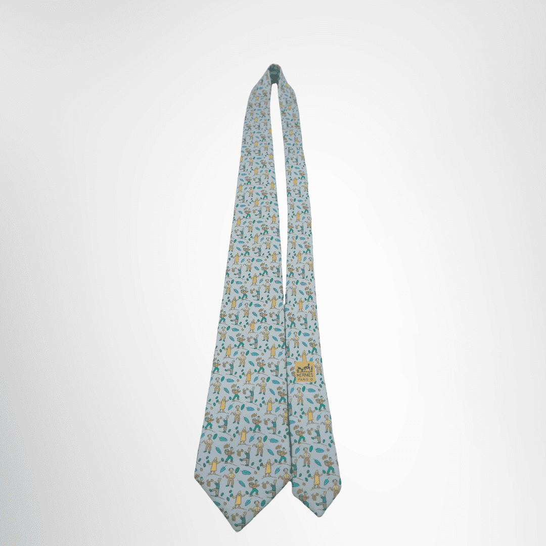 Hermes Preowned Luxury Necktie Light Blue Multicolor Front View