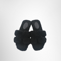Hermes Preowned Luxury Oran Sandals Black Shearling Front Page