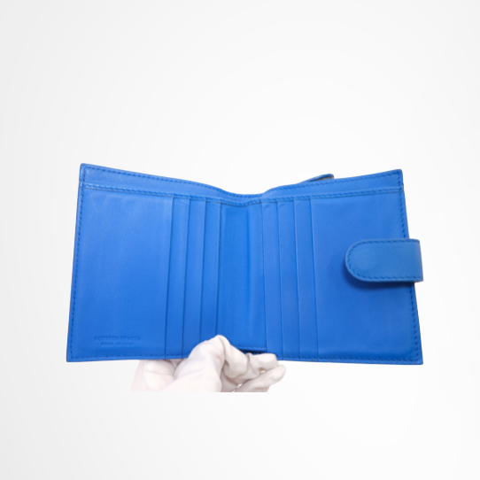 Intrecciato Blue Woven Leather Bifold Wallet
