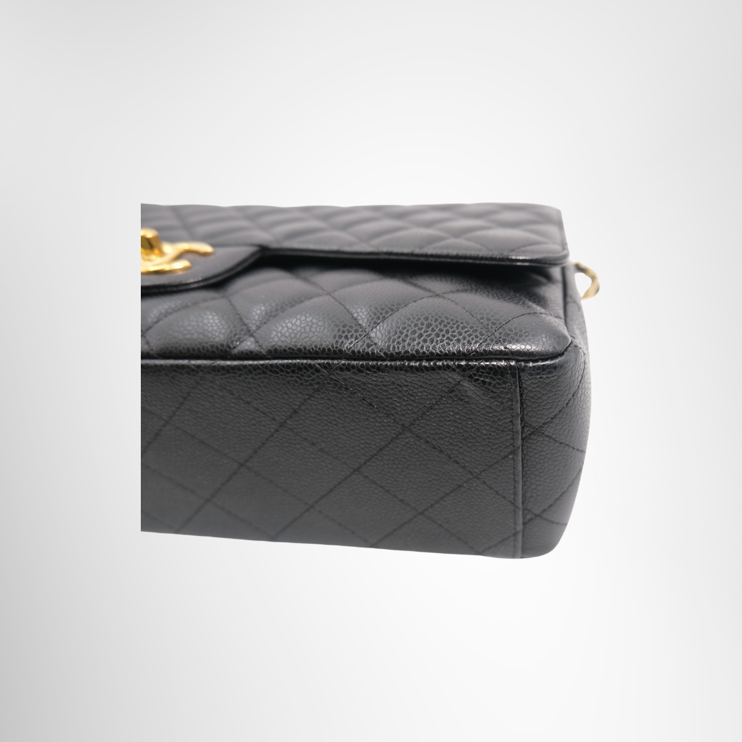 Maxi Double Flap Bag in Quilted Caviar