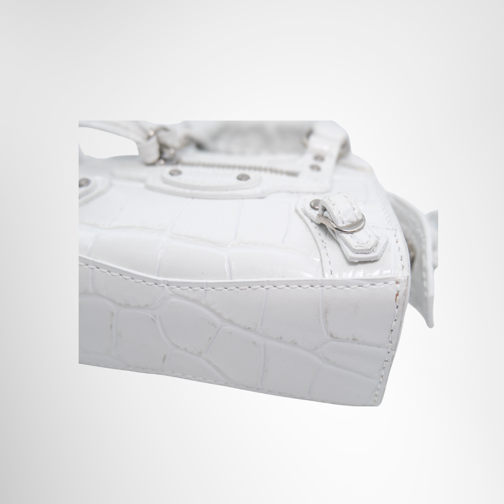 Neo Classic Super Nano Handbag in White Crocodile Embossed Leather