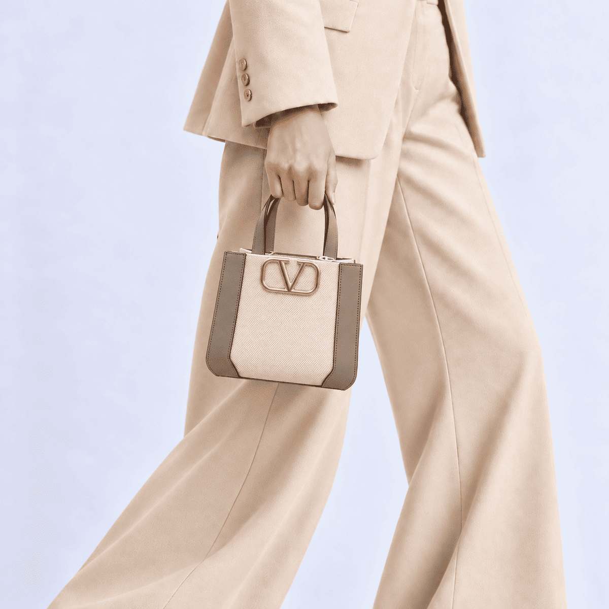 Valentino Garavani VLOGO Signature Canvas and Leather Small Tote Bag