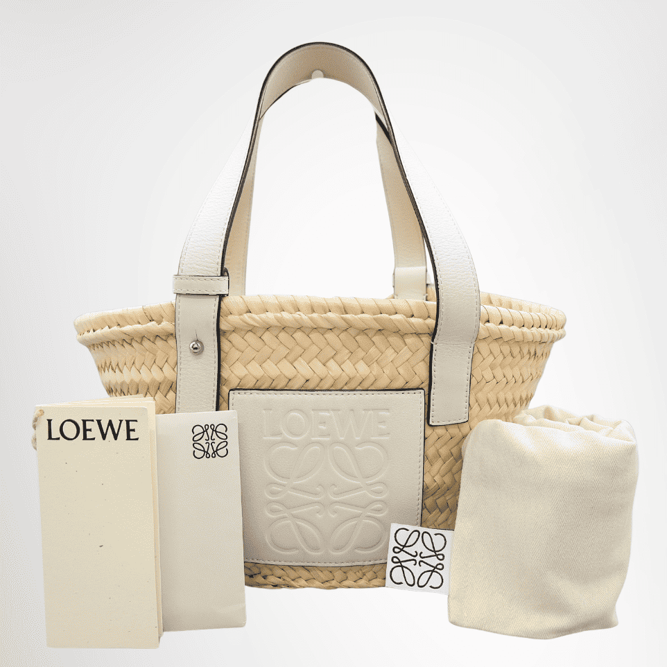 Loewe Small Anagram Basket Bag – Natural Raffia / White