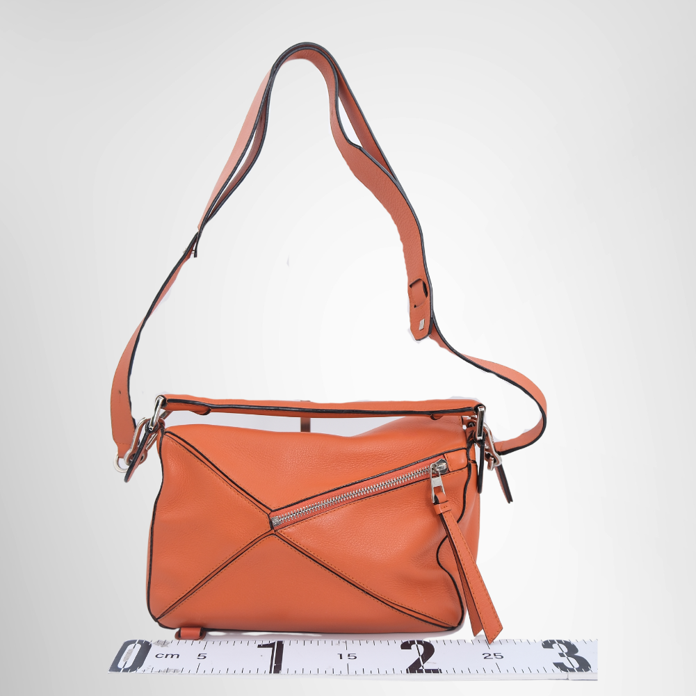 Loewe Preowned Luxury Bag Puzzle Bag in Vibrant Orange Back View