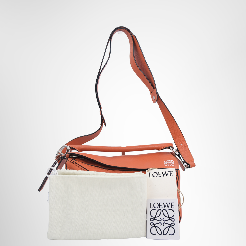 Loewe Preowned Luxury Bag Puzzle Bag in Vibrant Orange Front View 2