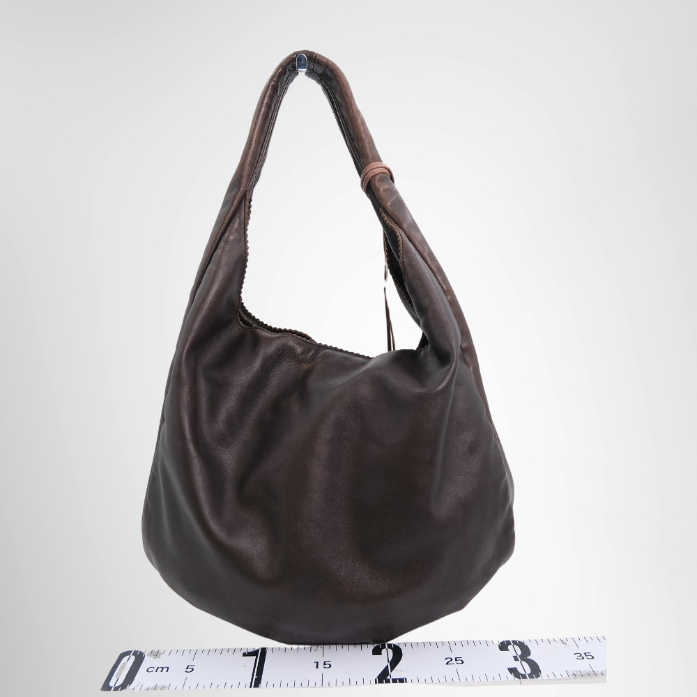 Loewe Preowned Luxury Bag Viento Hobo Bag in Dark Brown Leather Back View