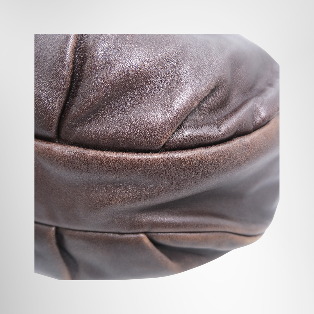 Loewe Preowned Luxury Bag Viento Hobo Bag in Dark Brown Leather Bottom View