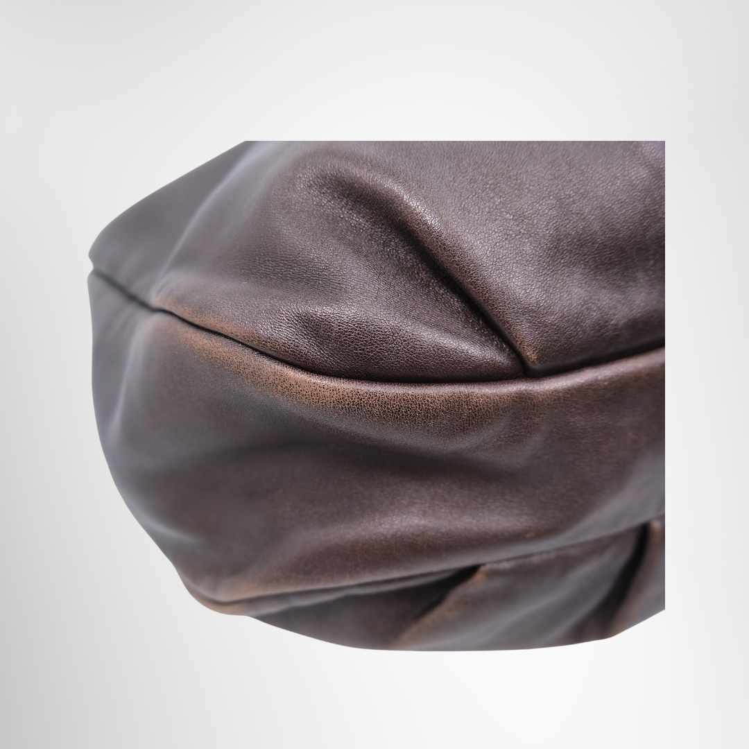 Loewe Preowned Luxury Bag Viento Hobo Bag in Dark Brown Leather Bottom View 2