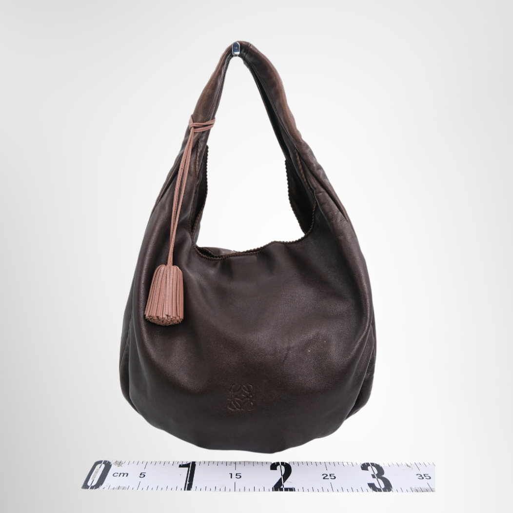 Loewe Preowned Luxury Bag Viento Hobo Bag in Dark Brown Leather Front View
